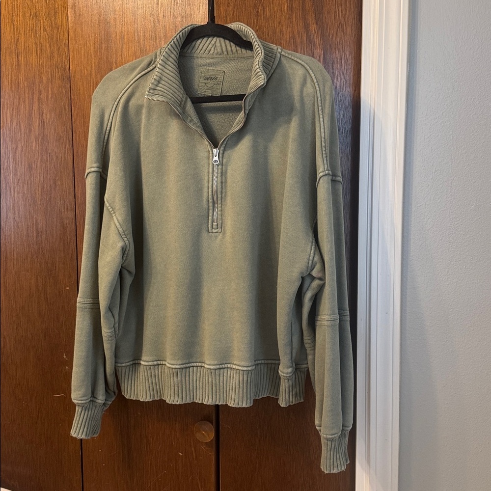 Aerie, Olive Green Quarter-Zip Pullover